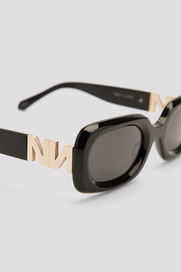NA-KD Accessories Rundade acetate solglasögon med tunn ram - Black