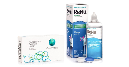 Biomedics 55 Evolution CooperVision (6 linser) + ReNu MultiPlus 360 ml med linsetui