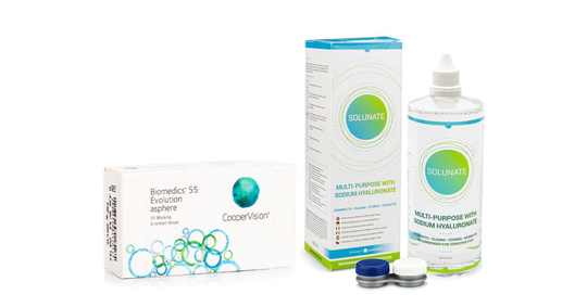 Biomedics 55 Evolution CooperVision (6 linser) + Solunate Multi-Purpose 400 ml med linsetui