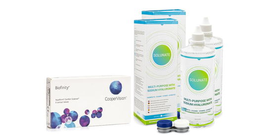 Biofinity CooperVision (6 linser) + 2 x Solunate Multi-Purpose 400 ml med linsetui